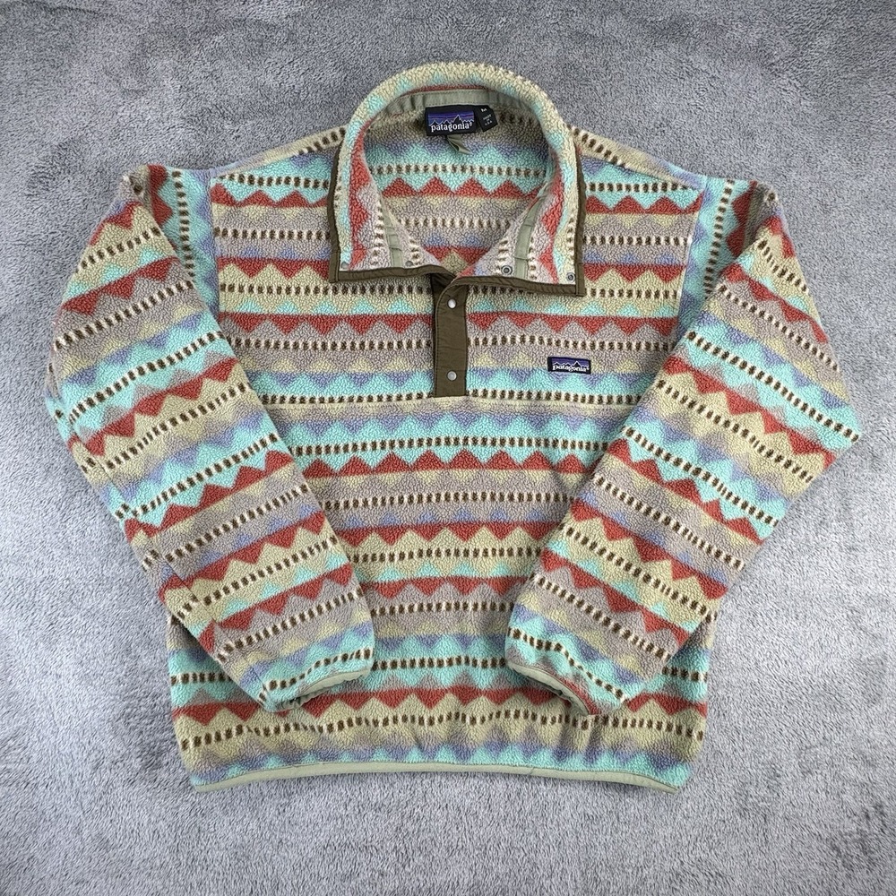 Vintage Patagonia Gargoyle Synchilla 1992 Blue Purple Aztec 25200 USA M 90s